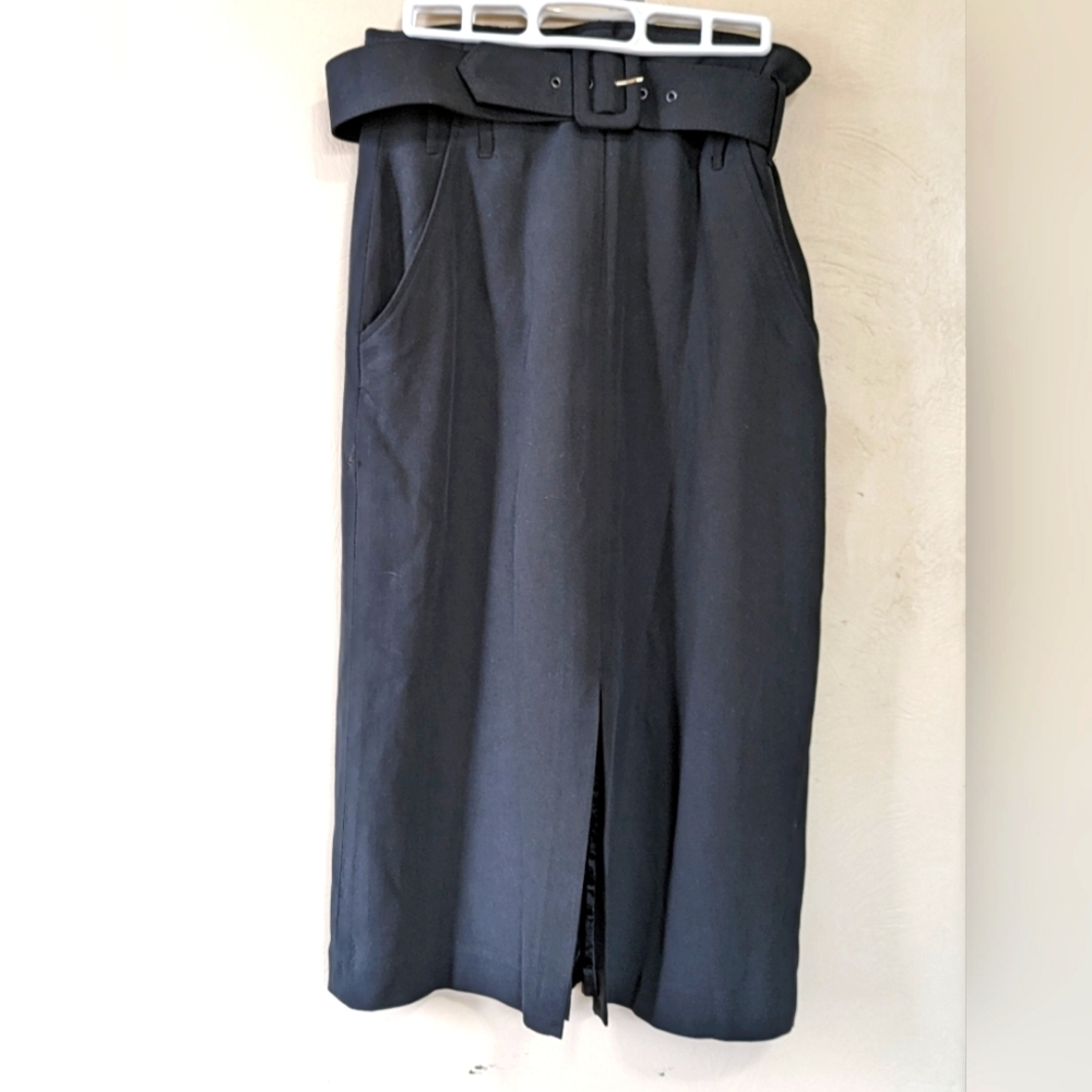 VINTAGE SILK Patrick Christopher Pencil skirt with thick belt, sz 6; high-end!